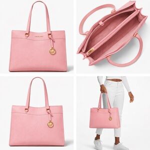 Michael Kors  Leather Pocket tote bag purse Pink Jet Set Travel Large girly